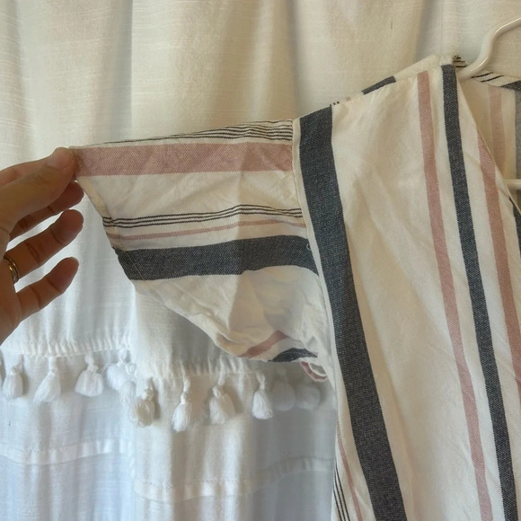 Style Envy front tie blouse pink blue stripe size L - Picture 8 of 8